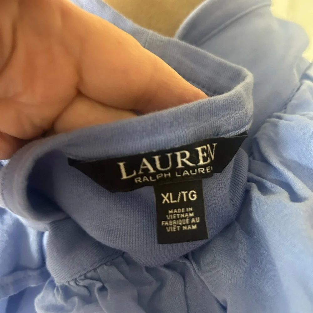 Blue Ruffle Sleeve V-Neck Top Ralph Lauren - Picture 4 of 6